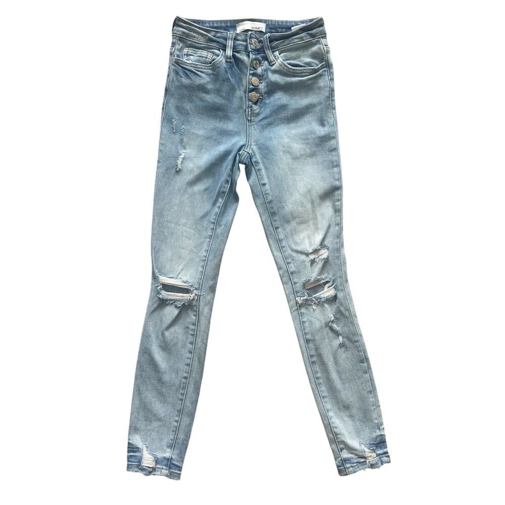 Vervet Skinny Jeans Women's Size 24 Blue Light wash distressed Button fly Grunge